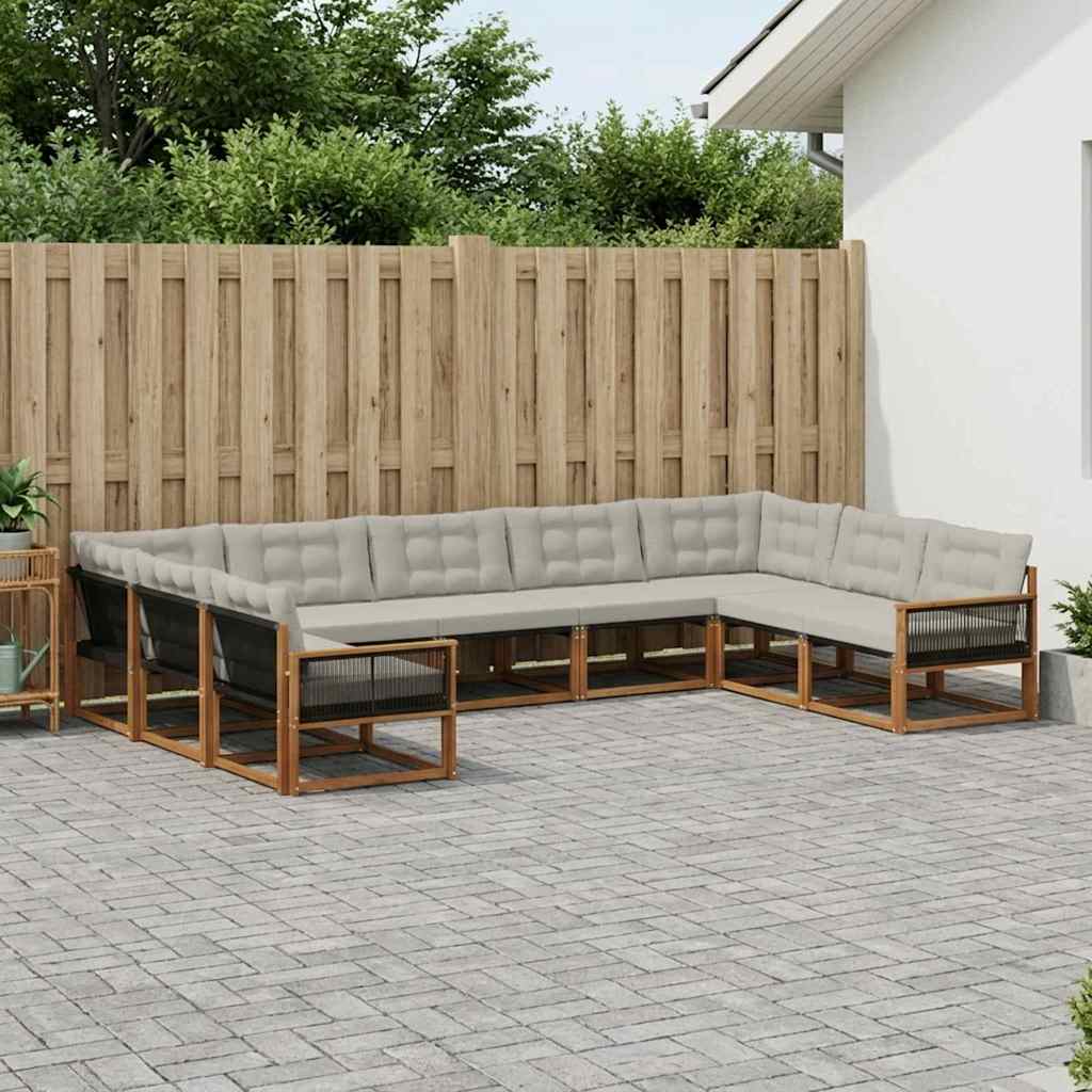 vidaXL Zestaw sof na zewnątrz z poduszką 9 pcs Naturalny i jasnoszary