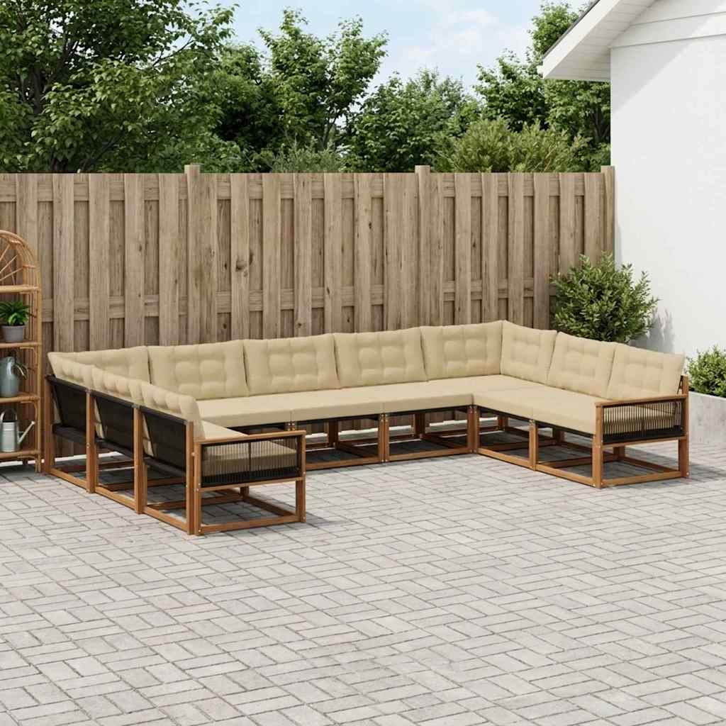 vidaXL Zestaw sof na zewnątrz z poduszką 9 pcs Naturalny i Beżowy