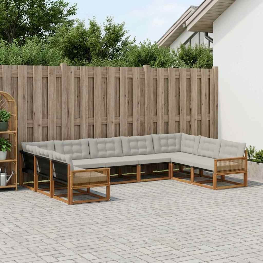 vidaXL Zestaw sof na zewnątrz z poduszką 9 pcs Naturalny i jasnoszary