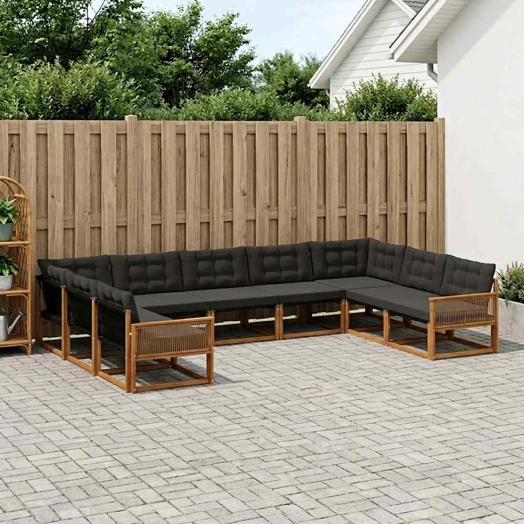 vidaXL Zestaw sof na zewnątrz z poduszką 9 pcs Naturalny i czarny