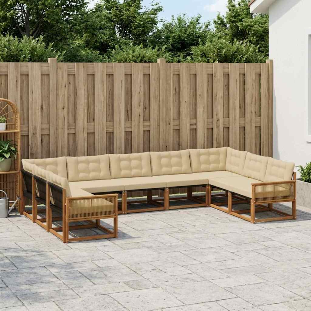 vidaXL Zestaw sof na zewnątrz z poduszką 9 pcs Naturalny i Beżowy