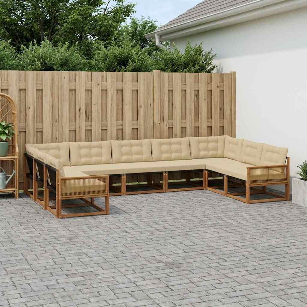 vidaXL Zestaw sof na zewnątrz z poduszką 9 pcs Naturalny i Beżowy