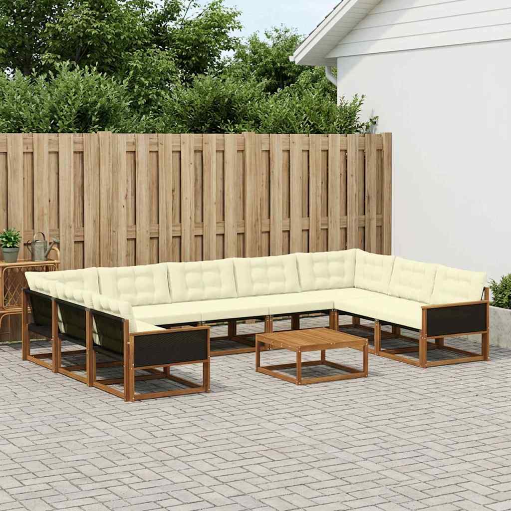 vidaXL Zestaw sof na zewnątrz z poduszką 10 pcs Naturalny i Kremowy