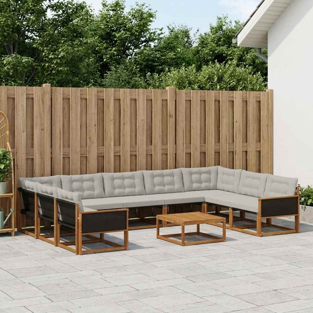 vidaXL Zestaw sof na zewnątrz z poduszką 10 pcs Naturalny i jasnoszary