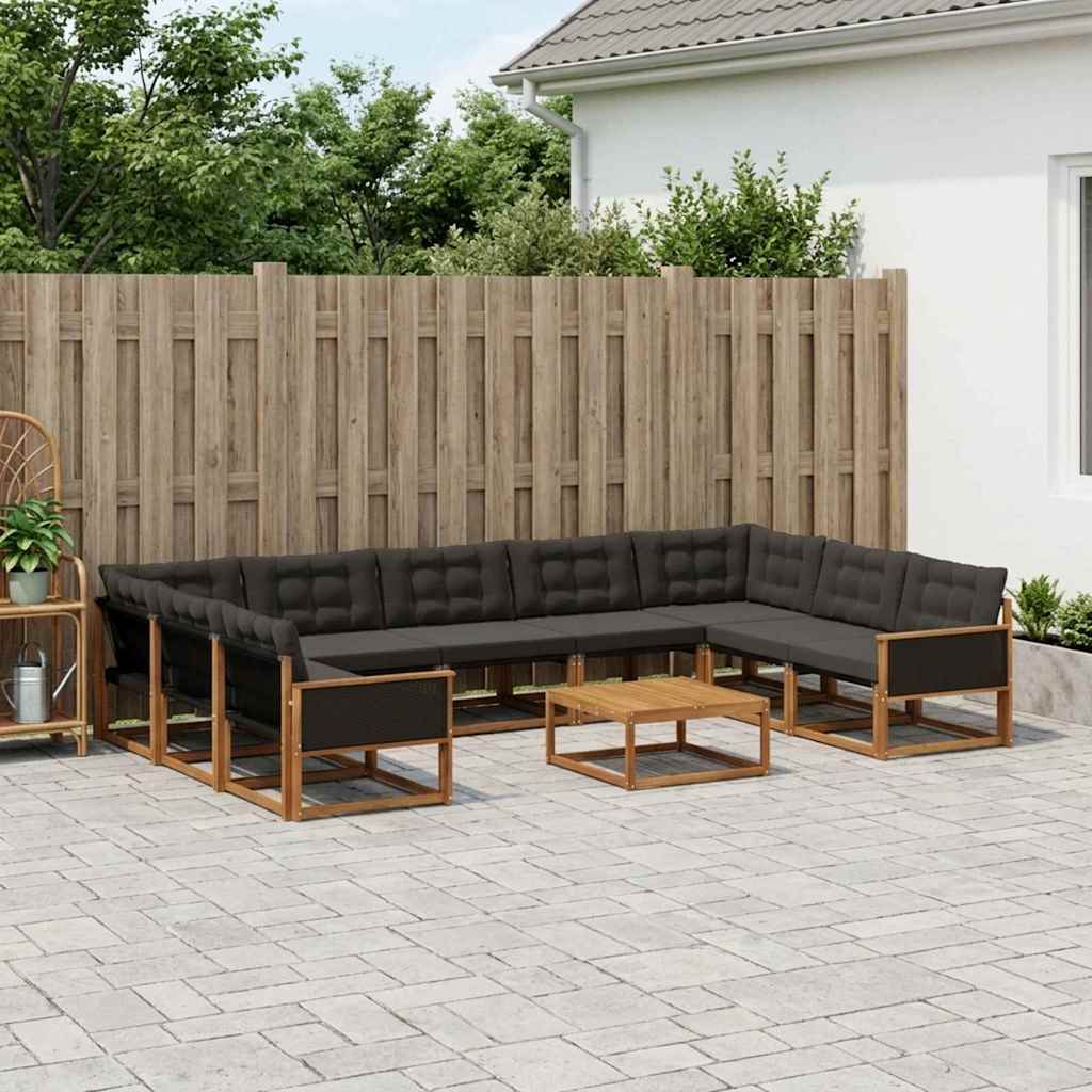 vidaXL Zestaw sof na zewnątrz z poduszką 10 pcs Naturalny i czarny