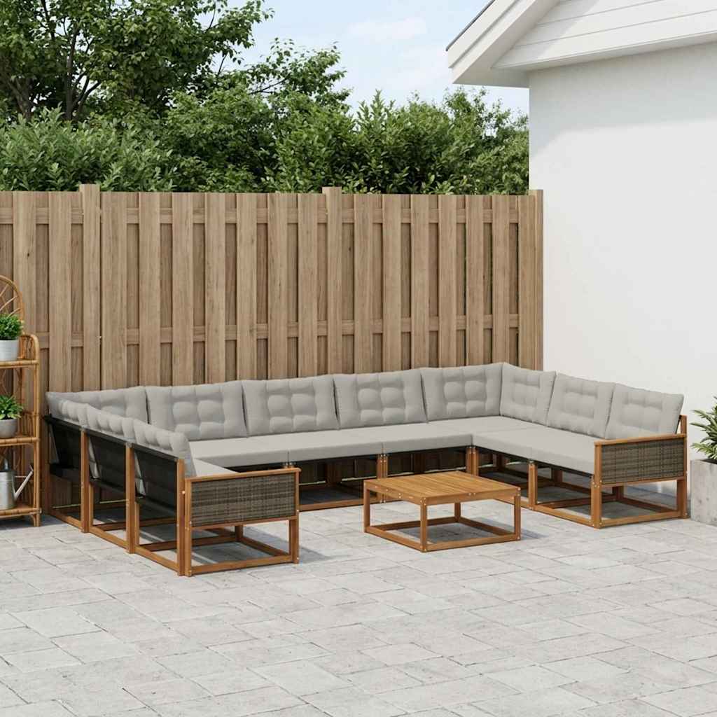 vidaXL Zestaw sof na zewnątrz z poduszką 10 pcs Naturalny i jasnoszary