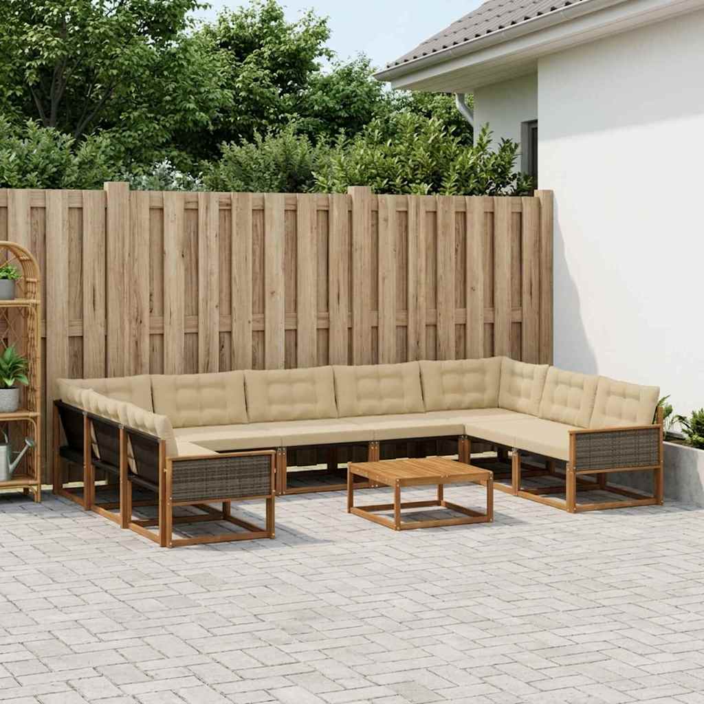 vidaXL Zestaw sof na zewnątrz z poduszką 10 pcs Naturalny i Beżowy
