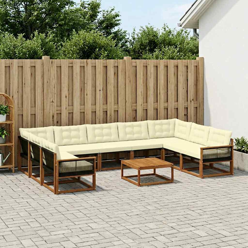vidaXL Zestaw sof na zewnątrz z poduszką 10 pcs Naturalny i Kremowy
