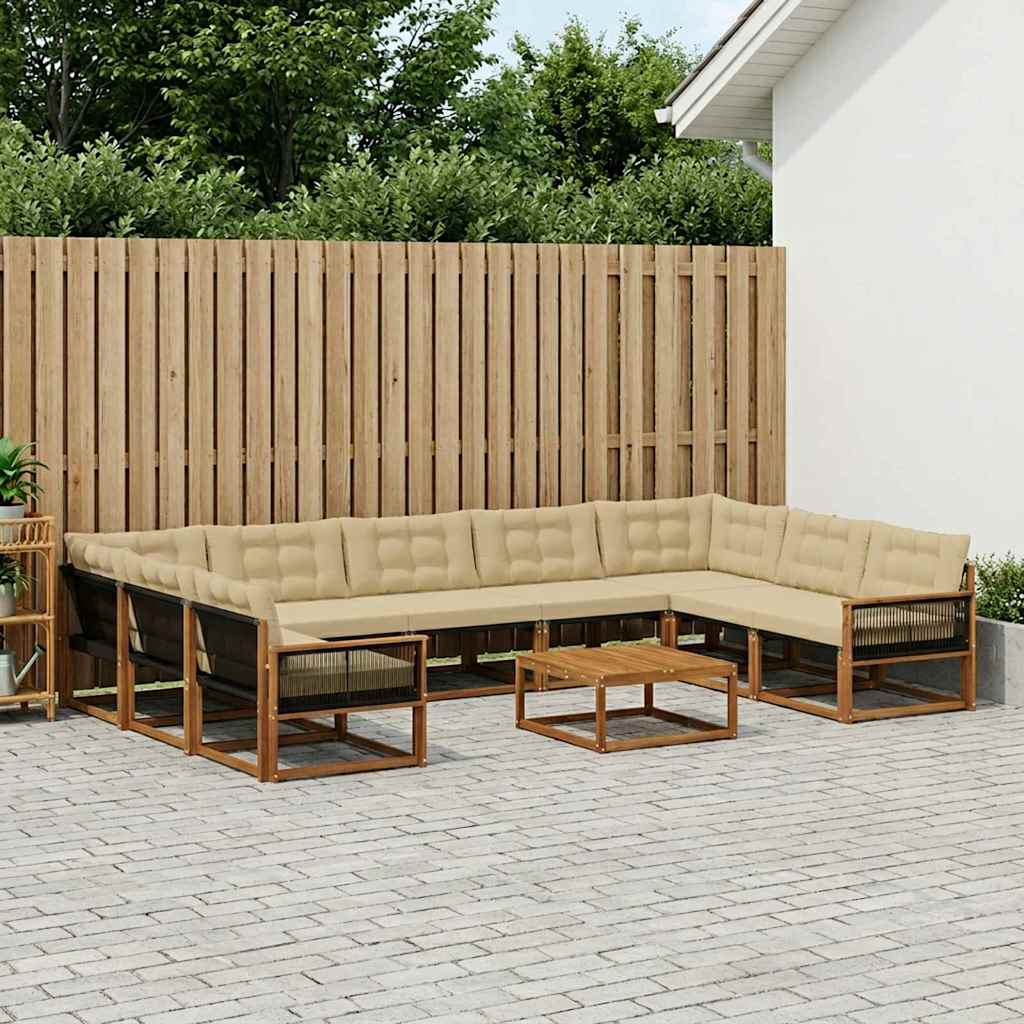 vidaXL Zestaw sof na zewnątrz z poduszką 10 pcs Naturalny i Beżowy