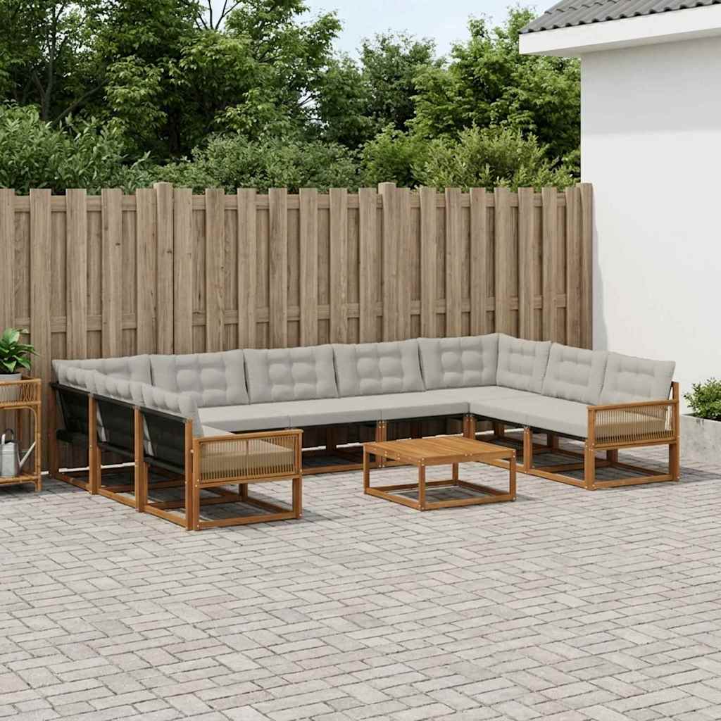 vidaXL Zestaw sof na zewnątrz z poduszką 10 pcs Naturalny i jasnoszary