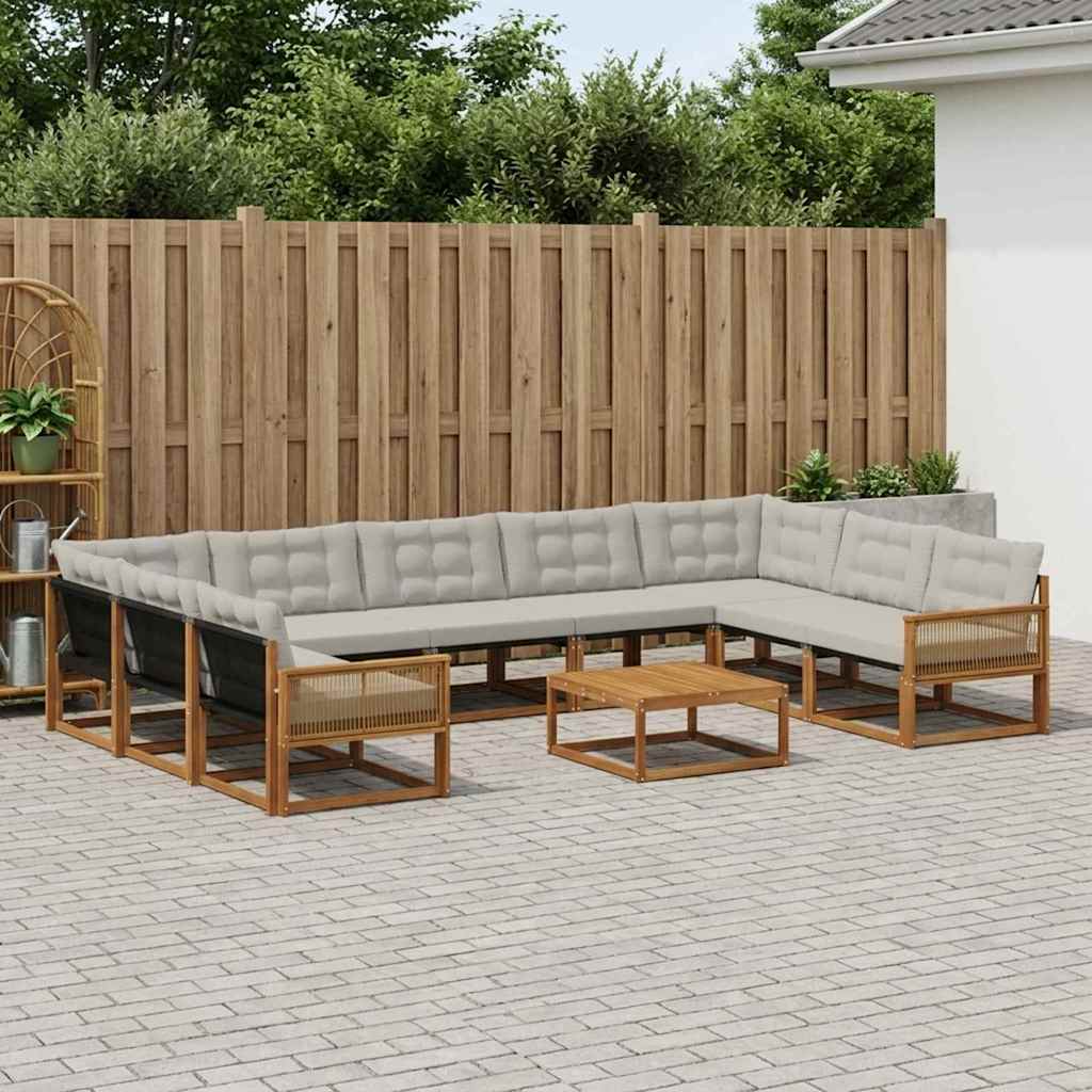 vidaXL Zestaw sof na zewnątrz z poduszką 10 pcs Naturalny i jasnoszary