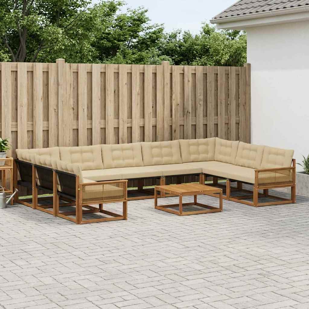 vidaXL Zestaw sof na zewnątrz z poduszką 10 pcs Naturalny i Beżowy