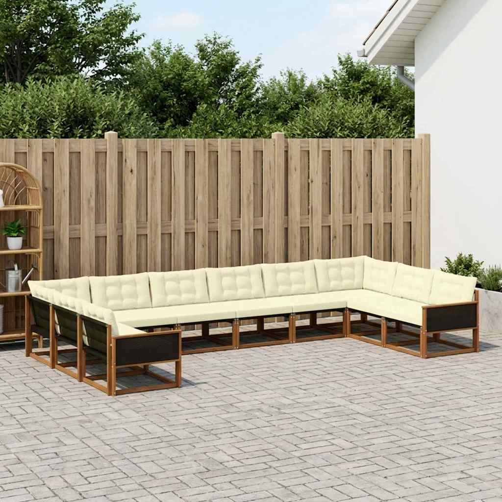 vidaXL Zestaw sof na zewnątrz z poduszką 10 pcs Naturalny i Kremowy