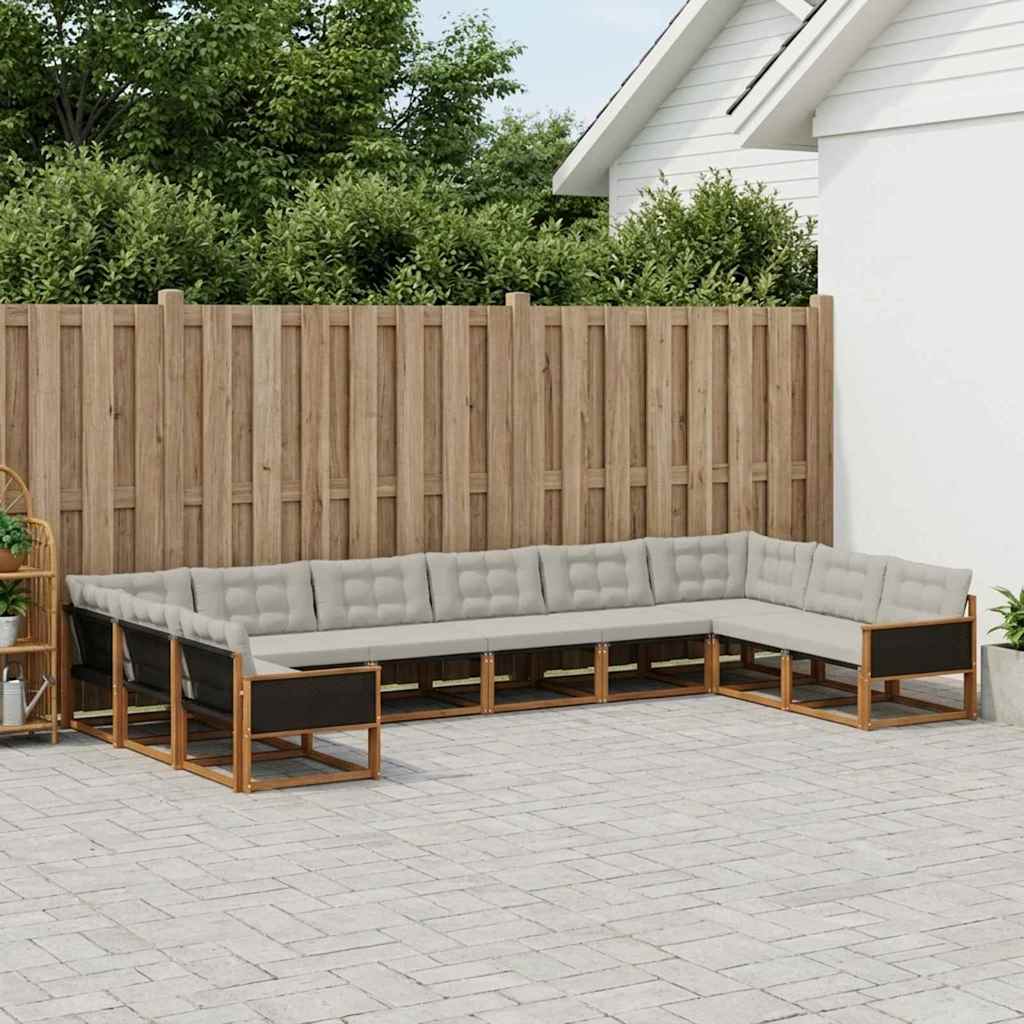 vidaXL Zestaw sof na zewnątrz z poduszką 10 pcs Naturalny i jasnoszary
