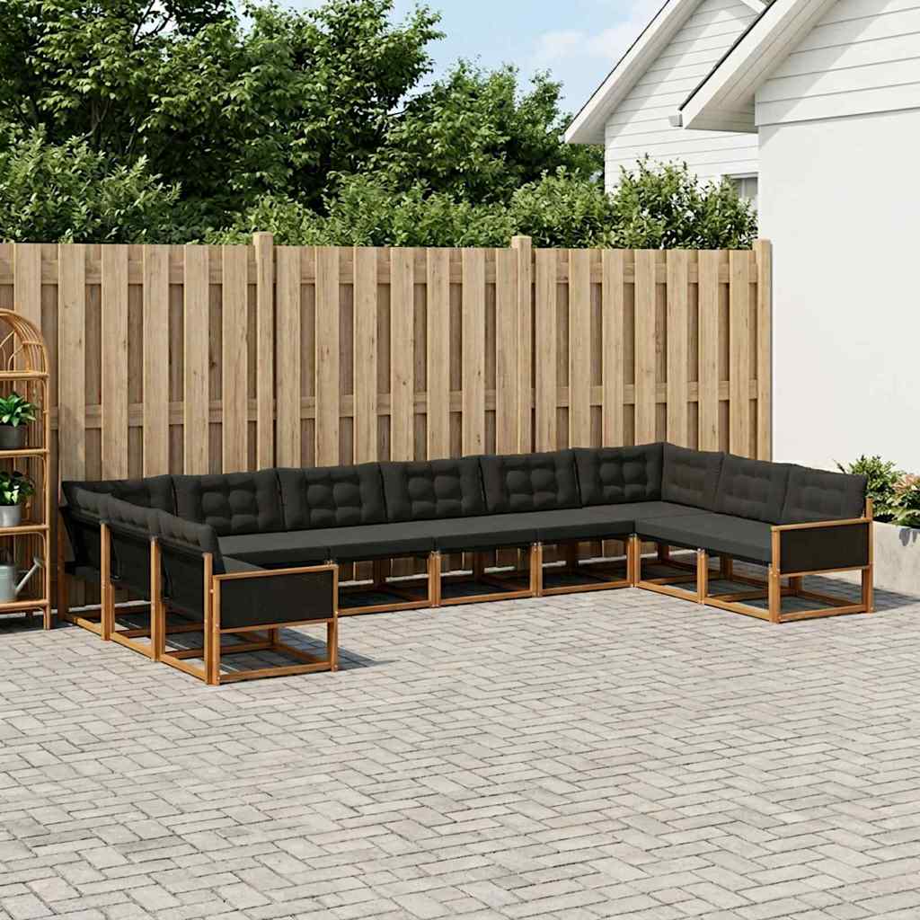 vidaXL Zestaw sof na zewnątrz z poduszką 10 pcs Naturalny i czarny