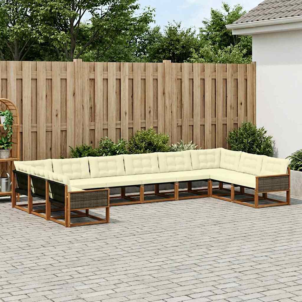 vidaXL Zestaw sof na zewnątrz z poduszką 10 pcs Naturalny i Kremowy