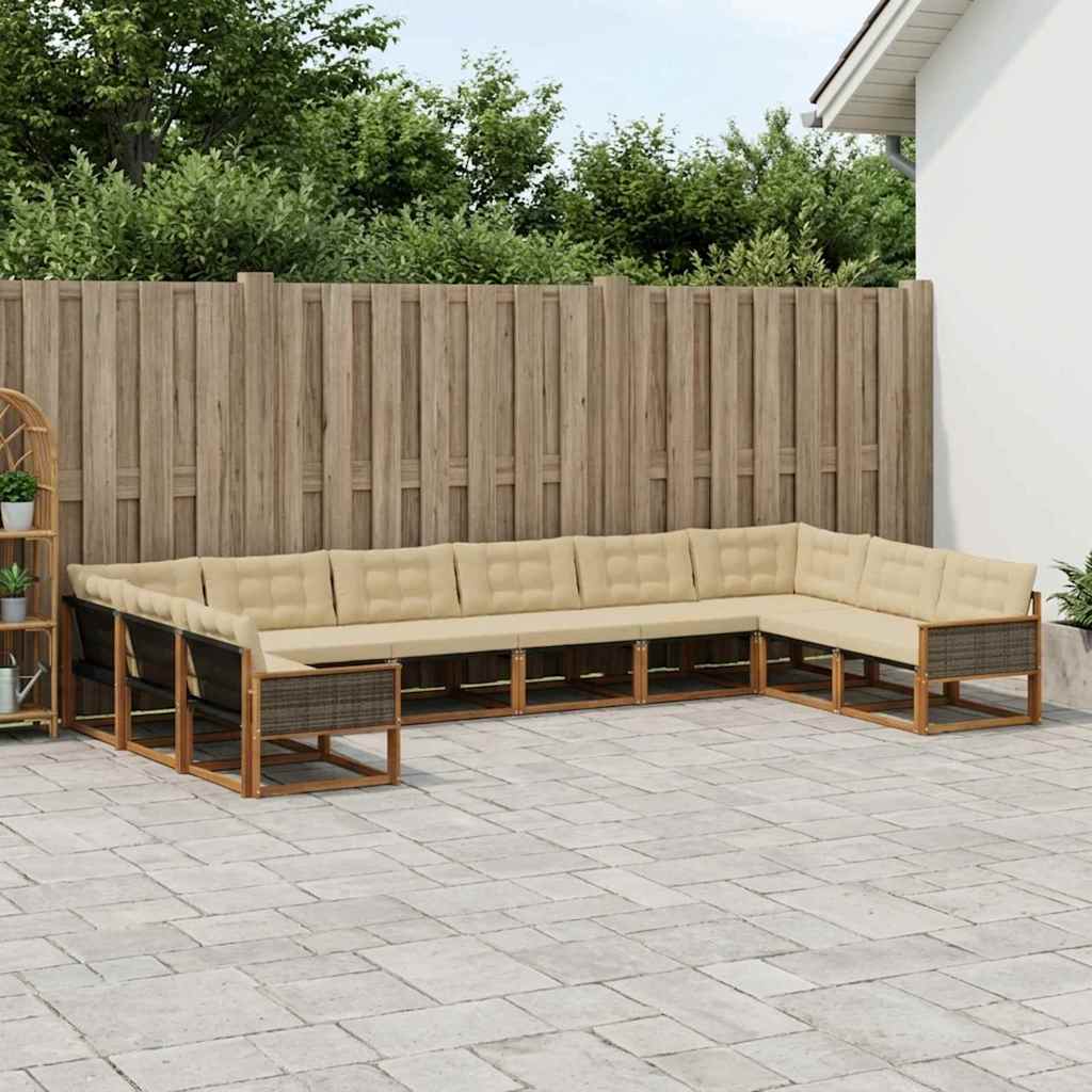 vidaXL Zestaw sof na zewnątrz z poduszką 10 pcs Naturalny i Beżowy