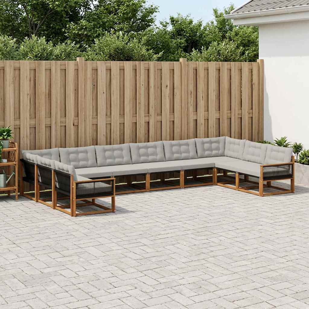 vidaXL Zestaw sof na zewnątrz z poduszką 10 pcs Naturalny i jasnoszary