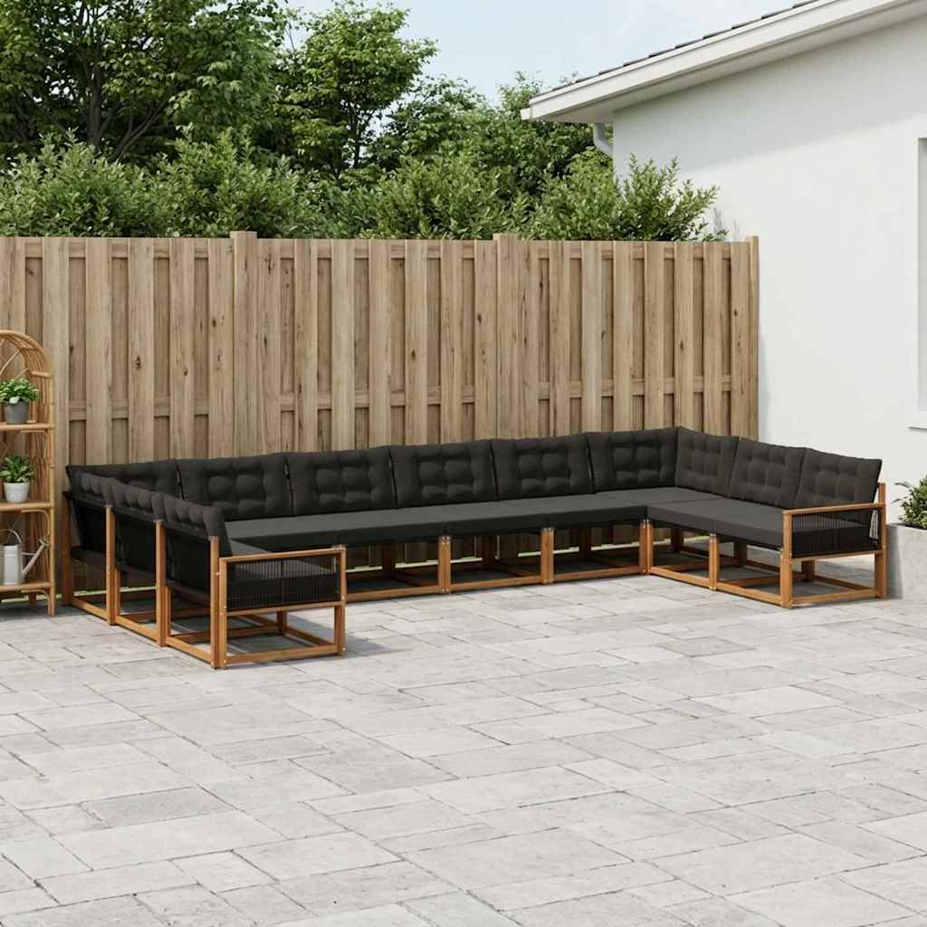 vidaXL Zestaw sof na zewnątrz z poduszką 10 pcs Naturalny i czarny