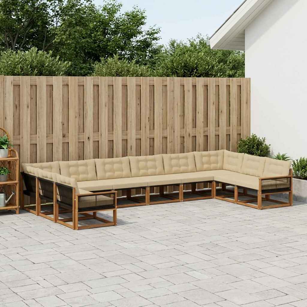vidaXL Zestaw sof na zewnątrz z poduszką 10 pcs Naturalny i Beżowy