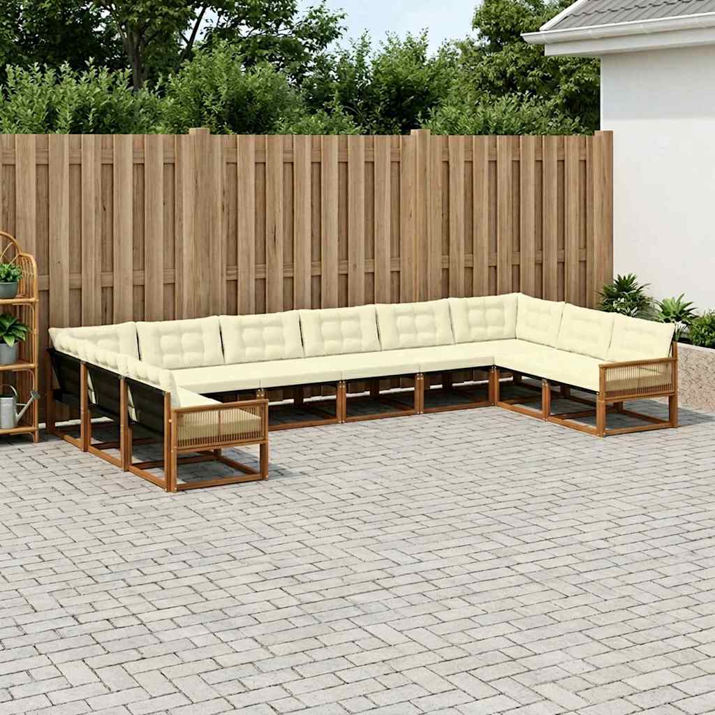 vidaXL Zestaw sof na zewnątrz z poduszką 10 pcs Naturalny i Kremowy