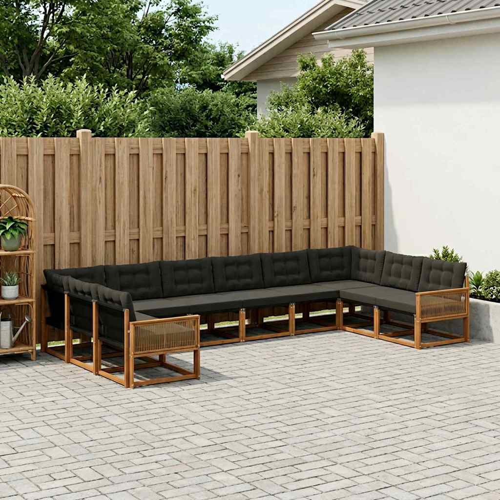 vidaXL Zestaw sof na zewnątrz z poduszką 10 pcs Naturalny i czarny