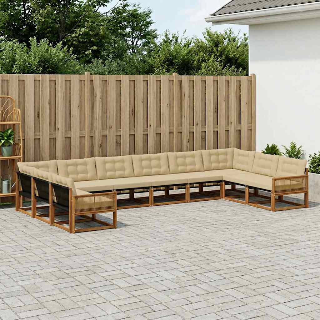 vidaXL Zestaw sof na zewnątrz z poduszką 10 pcs Naturalny i Beżowy