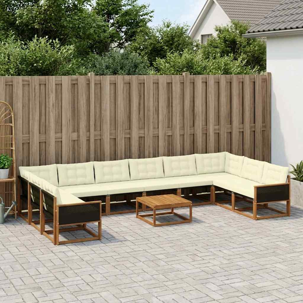 vidaXL Zestaw sof na zewnątrz z poduszką 11 pcs Naturalny i Kremowy