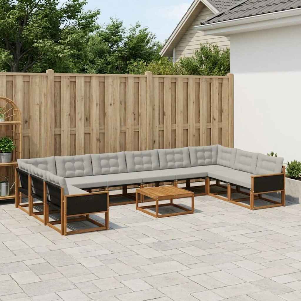 vidaXL Zestaw sof na zewnątrz z poduszką 11 pcs Naturalny i jasnoszary