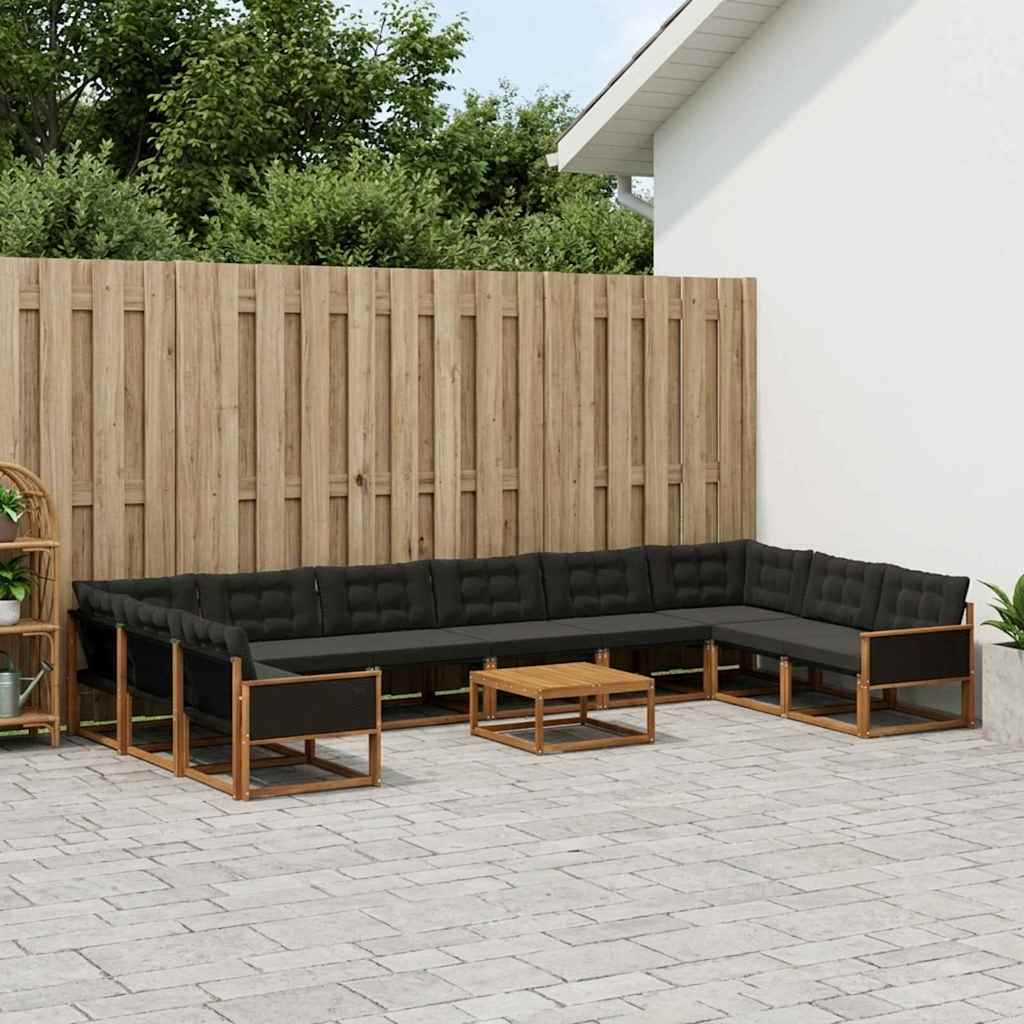 vidaXL Zestaw sof na zewnątrz z poduszką 11 pcs Naturalny i czarny