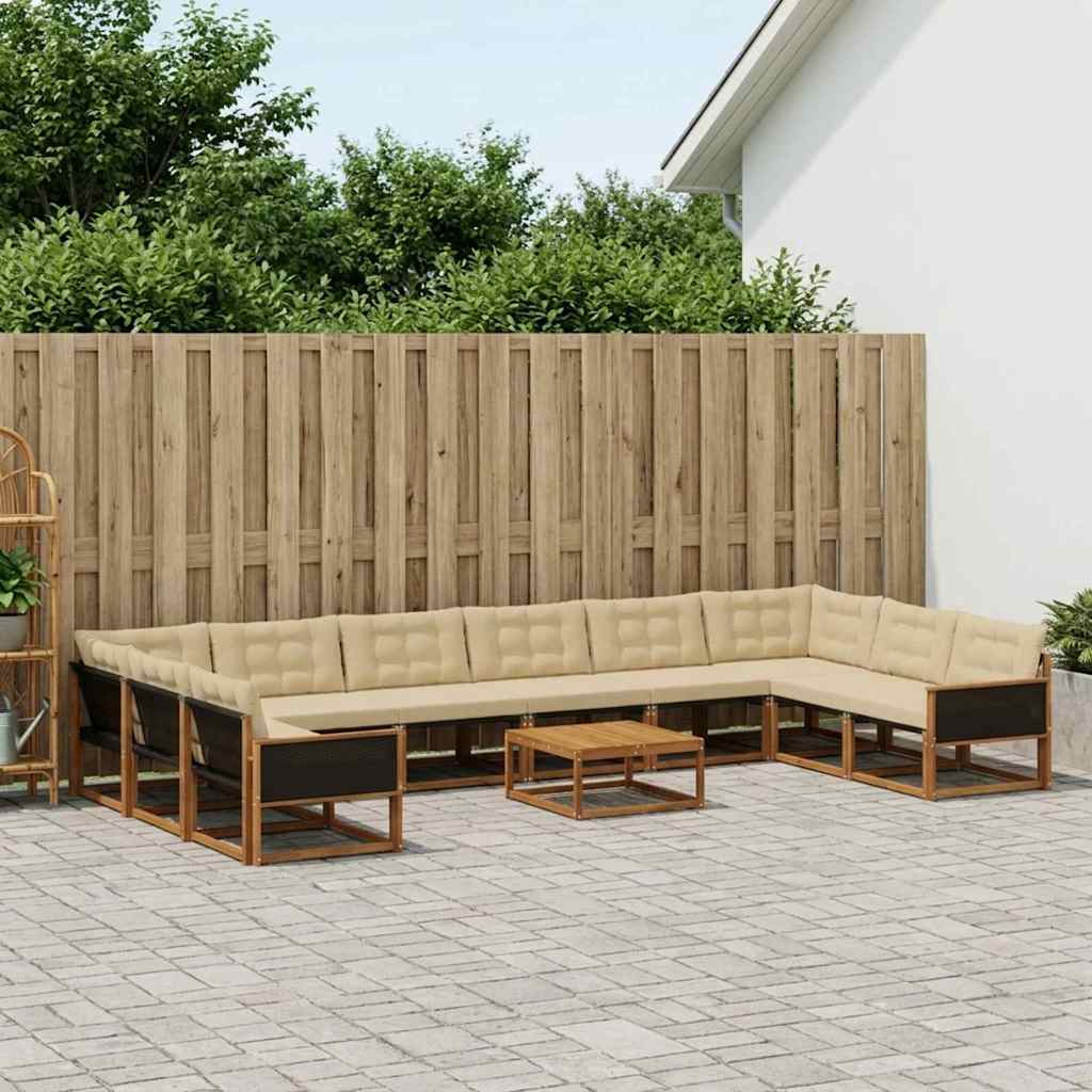 vidaXL Zestaw sof na zewnątrz z poduszką 11 pcs Naturalny i Beżowy