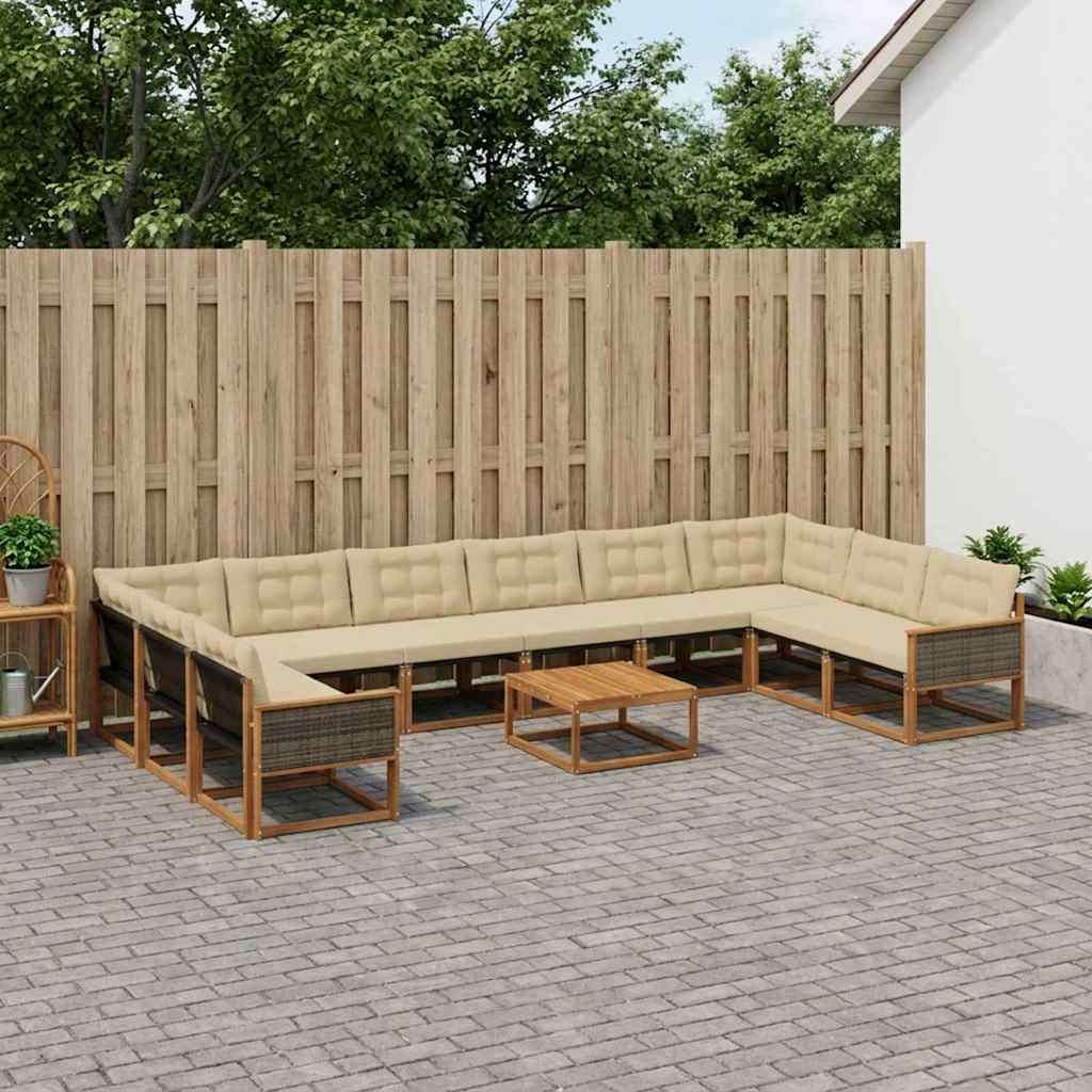 vidaXL Zestaw sof na zewnątrz z poduszką 11 pcs Naturalny i Beżowy