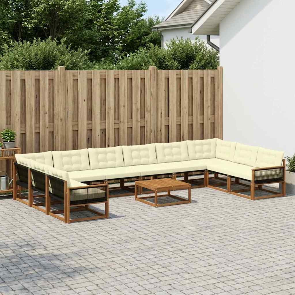 vidaXL Zestaw sof na zewnątrz z poduszką 11 pcs Naturalny i Kremowy