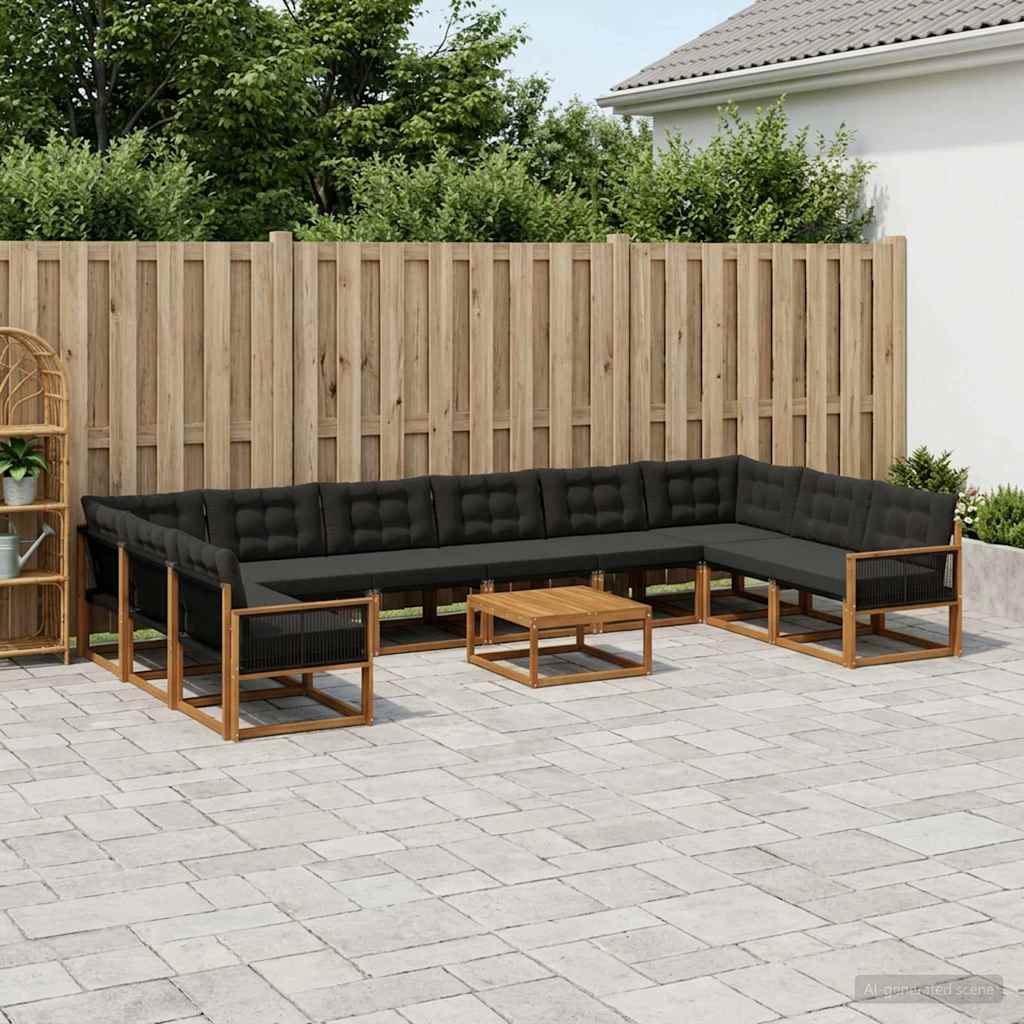 vidaXL Zestaw sof na zewnątrz z poduszką 11 pcs Naturalny i czarny