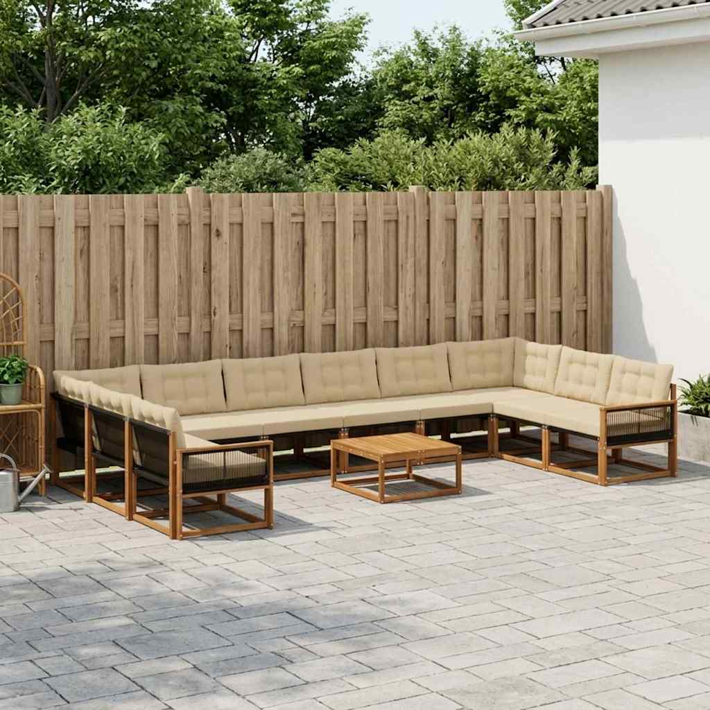 vidaXL Zestaw sof na zewnątrz z poduszką 11 pcs Naturalny i Beżowy