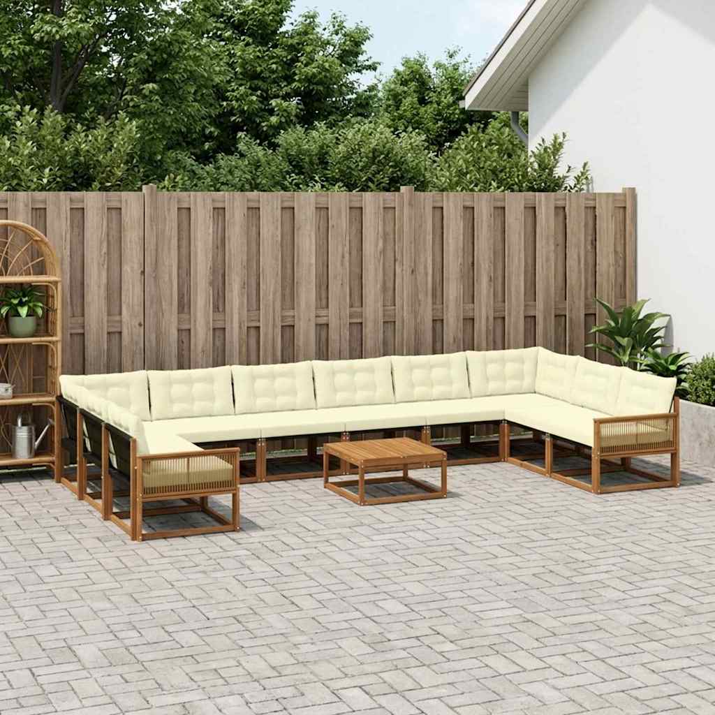 vidaXL Zestaw sof na zewnątrz z poduszką 11 pcs Naturalny i Kremowy
