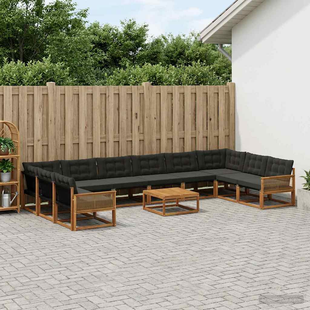 vidaXL Zestaw sof na zewnątrz z poduszką 11 pcs Naturalny i czarny