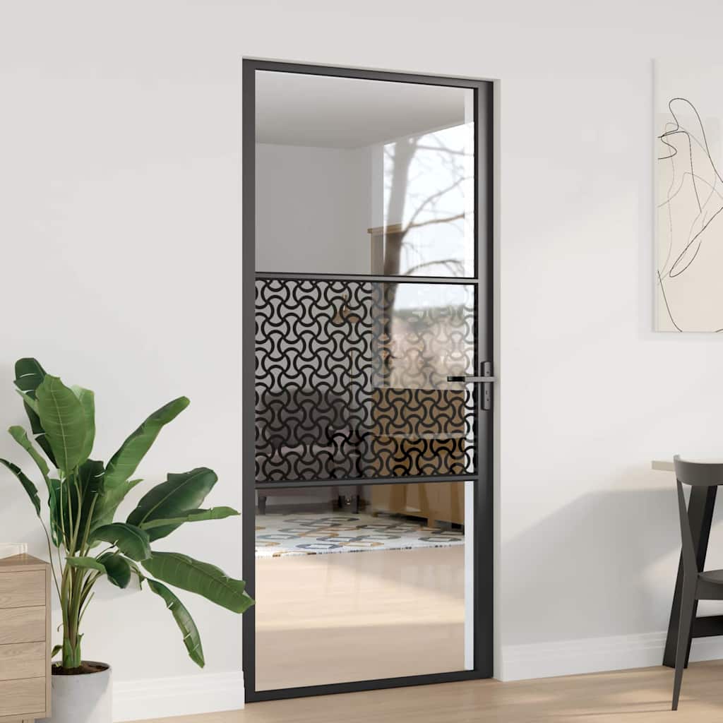 vidaXL Drzwi szklane Fretwork Czarny 93 x 3,5 x 201,5 cm Aluminium