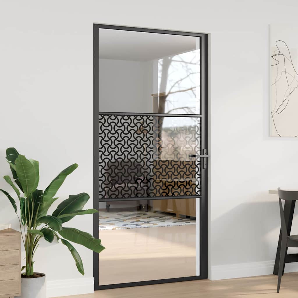 vidaXL Drzwi szklane Fretwork Czarny 102,5 x 3,5 x 201,5 cm Aluminium