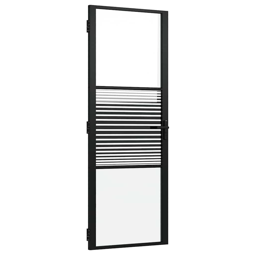 vidaXL Drzwi szklane Paski Czarny 76 x 3,5 x 201,5 cm Aluminium