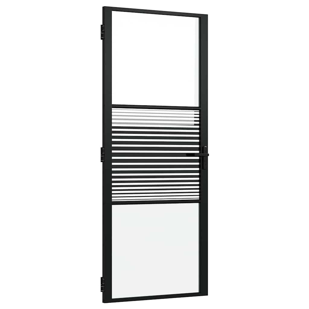 vidaXL Drzwi szklane Paski Czarny 83 x 3,5 x 201,5 cm Aluminium