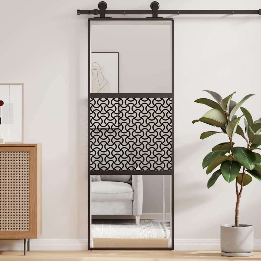 vidaXL Drzwi szklane Fretwork Czarny 76 x 2 x 205 cm Aluminium