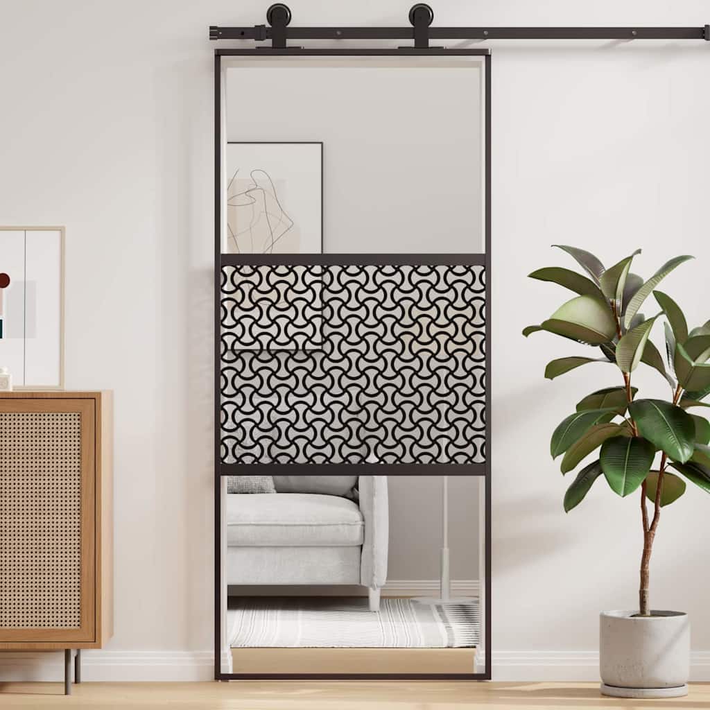 vidaXL Drzwi szklane Fretwork Czarny 90 x 2 x 205 cm Aluminium