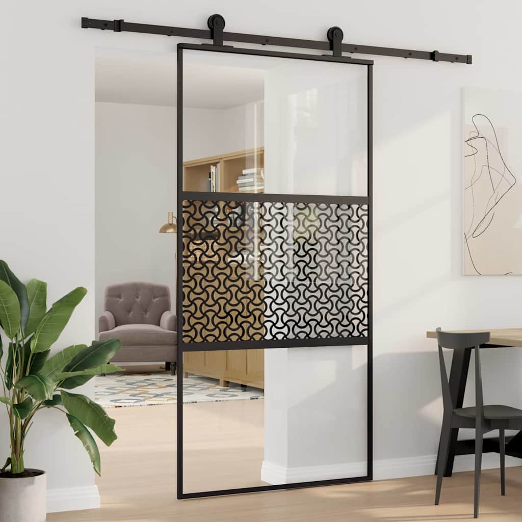 vidaXL Drzwi szklane Fretwork Czarny 102,5 x 2 x 205 cm Aluminium