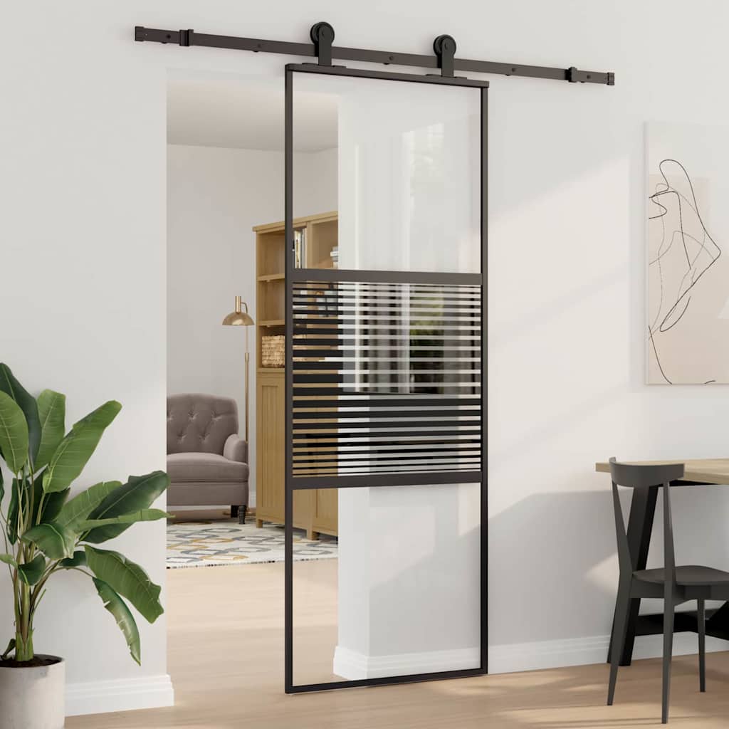 vidaXL Drzwi szklane Paski Czarny 76 x 2 x 205 cm Aluminium
