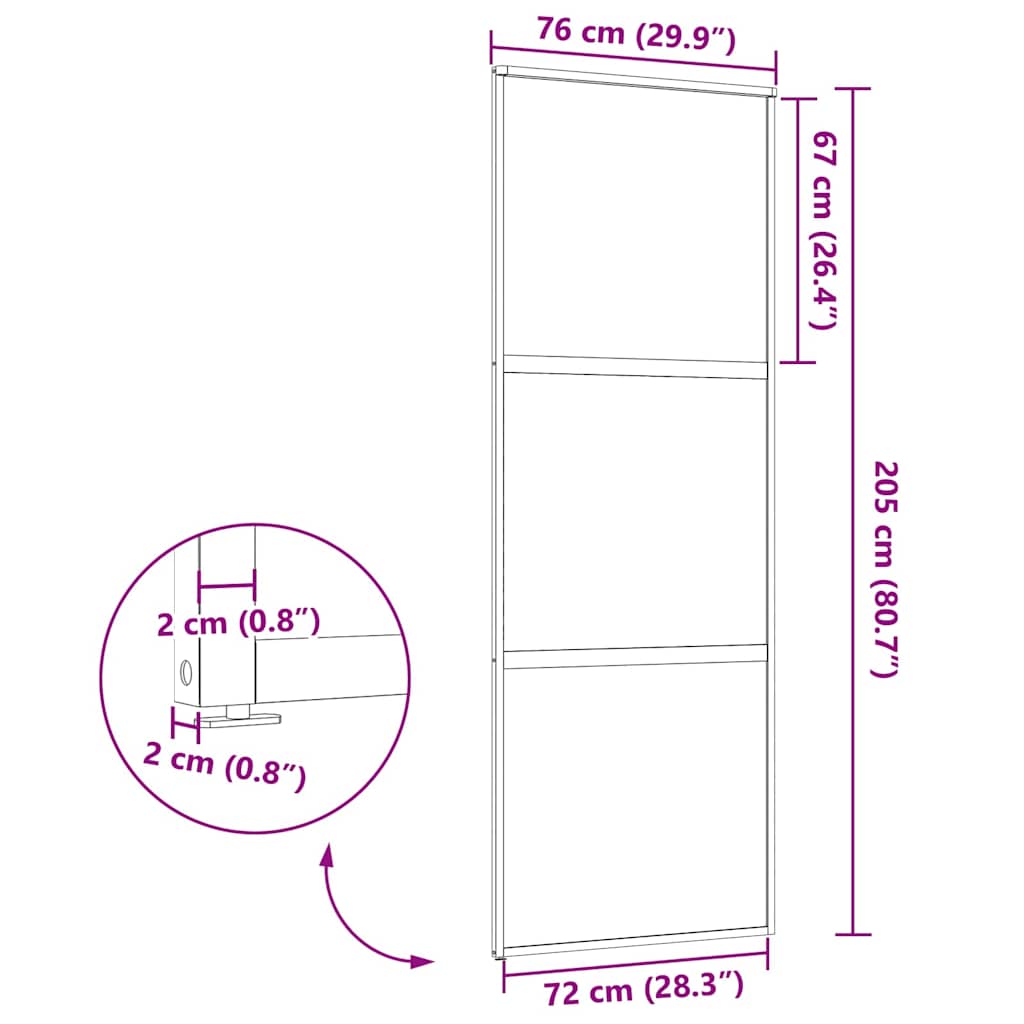 vidaXL Drzwi szklane Paski Czarny 76 x 2 x 205 cm Aluminium