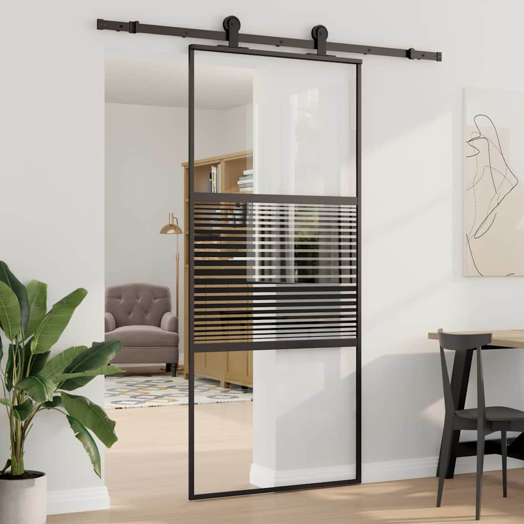 vidaXL Drzwi szklane Paski Czarny 90 x 2 x 205 cm Aluminium