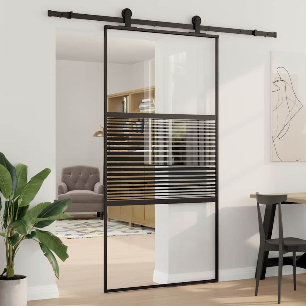 vidaXL Drzwi szklane Paski Czarny 102,5 x 2 x 205 cm Aluminium