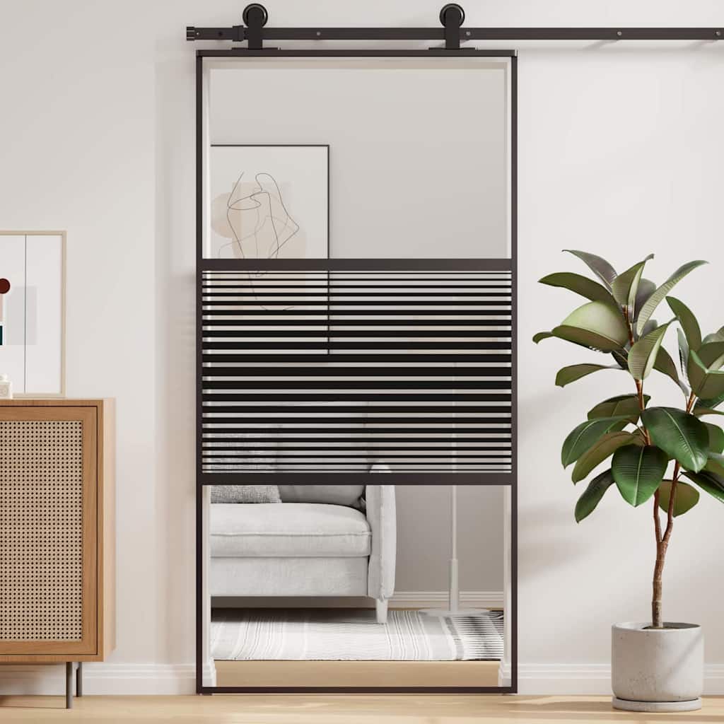 vidaXL Drzwi szklane Paski Czarny 102,5 x 2 x 205 cm Aluminium