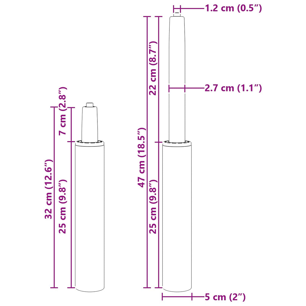 vidaXL Cylinder gazowy do krzesła biurowego Czarny 318-473 mm Żelazo